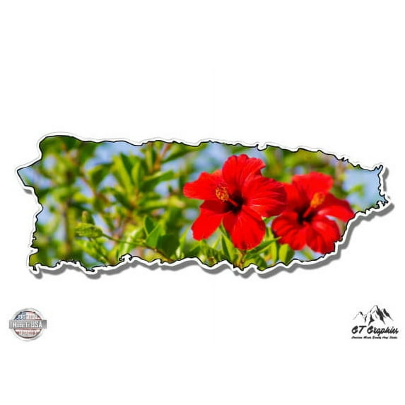 Puerto Rico Shape Beautiful Hibiscus Vacation Paradise - 12" Vinyl Sticker Waterproof Decal