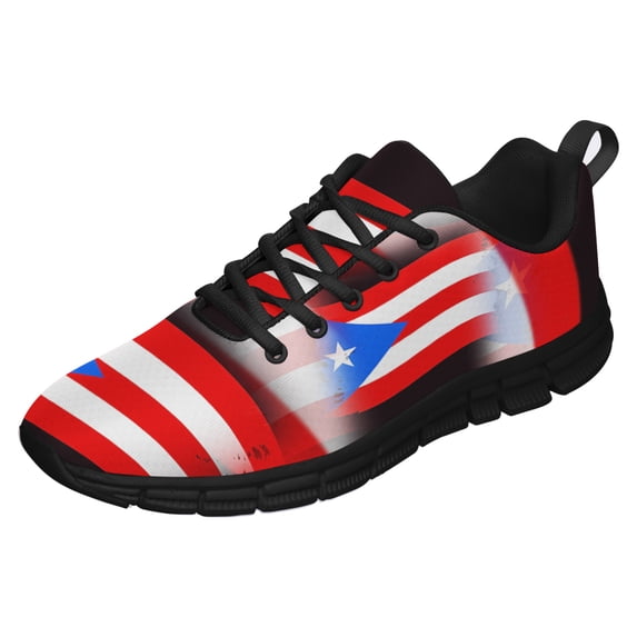 Puerto Rico Shoes Men Women Running Tennis Shoes Breathable Casual Puerto Rico Flag Sneakers Black Size 4