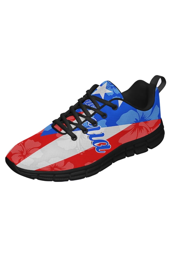 Puerto Rico Shoes for Men Women Running Shoes Lightweight Walking Sneakers Mesh Athletic Sport Shoes Black Size 3.5