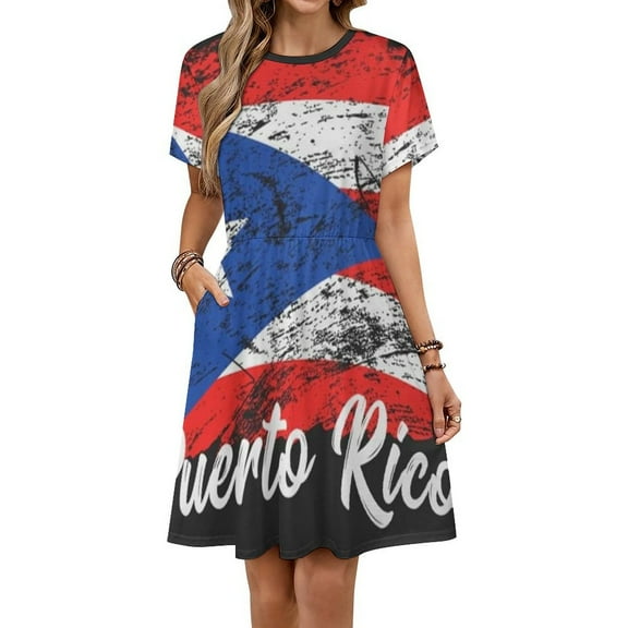 Puerto Rico Short Sleeve Dress Women Summer Evening Dresses Ladies Sundress