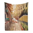 thumbnail image 1 of Puerto Rico Soft Flannel Fleece Blanket, Streets of San Juan with Houses Old Tree and Cobblestone Alleyway Early Morning, Cozy Plush for Indoor and Outdoor Use, 70" x 90", Multicolor, by Ambesonne, 1 of 5