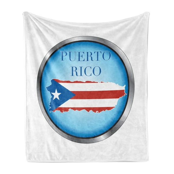 Puerto Rico Soft Flannel Fleece Throw Blanket, Circular Design with National Flag on the Country, Cozy Plush for Indoor and Outdoor Use, 50" x 70", Pale Blue Pale Grey, by Ambesonne