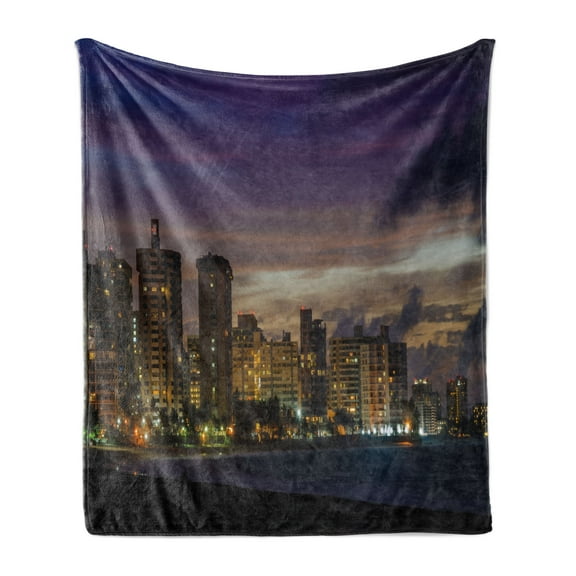 Puerto Rico Soft Flannel Fleece Throw Blanket, Skyline Ocean Park Puerto Rico in the Evening Buildings Trees and Cloudy Sky, Cozy Plush for Indoor and Outdoor Use, 50" x 60", Multicolor, by Ambesonne