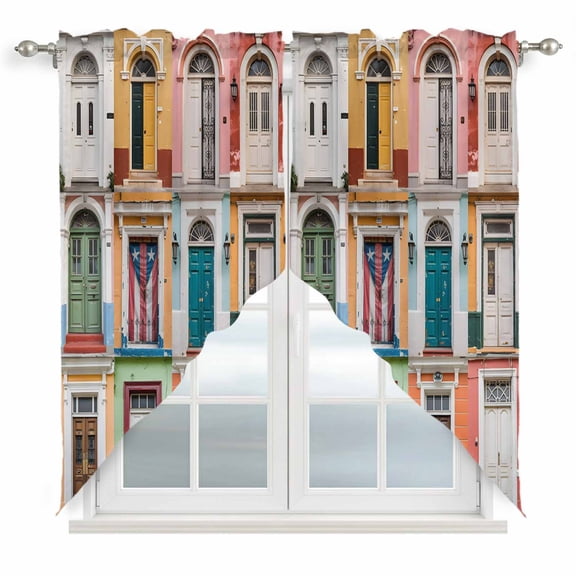 Puerto Rico Swag Curtain Valances, Vintage Boho Style Door Gates Kitchen Valance for Window, Rod Pocket Topper Drapes for Bathroom Bedroom Living Room 2 Panels Window Treatment 36"x63"
