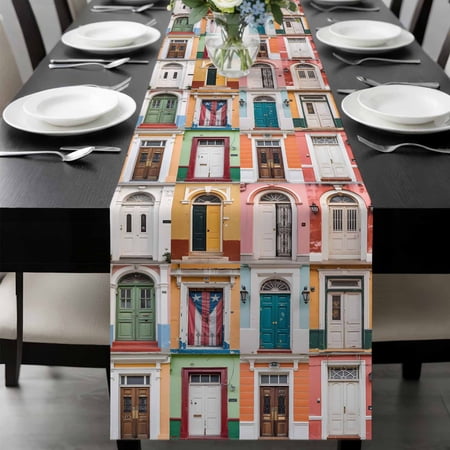 Puerto Rico Table Runner 72 Inches Long, Vintage Boho Style Door Gates Kitchen Coffee Dining Table Decoration for Home Party Birthday Wedding Home Decor 18x72 Inches