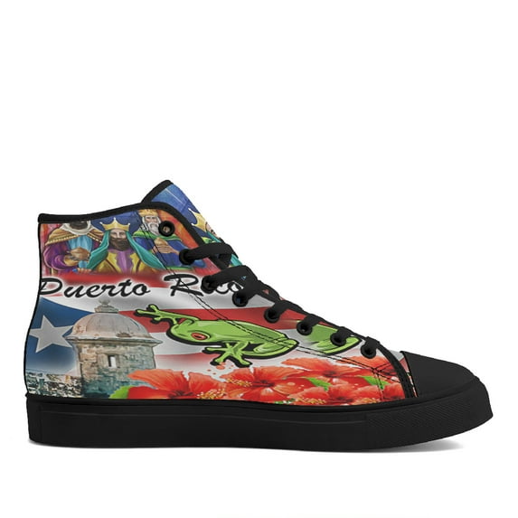 Puerto Rico Three Kings and El Morro CaSte High Top Canvas Shoes Sneakers Black Size 7.5