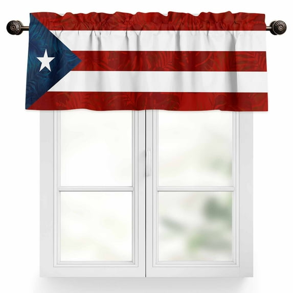 Puerto Rico Valances for Windows, 54 x 18in, Flag, Patriots, Palm Leaves Rod Pocket Kitchen Valance Curtain Light Filtering Window Treatments for Living Room Bedroom, 1 Panel