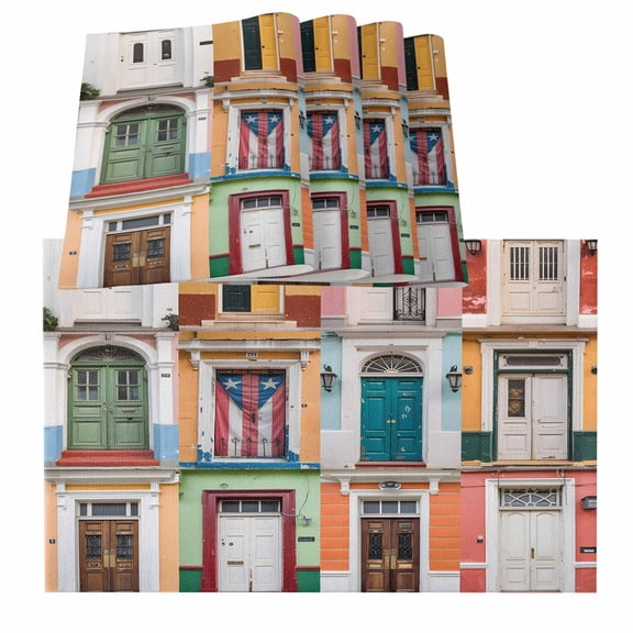 Puerto Rico Vintage Boho Style Door Gates Burlap Kitchen Place Mats Waterproof Cloth Table Mats, Indoor Outdoor Placemats Easy Clean Dinner Decor