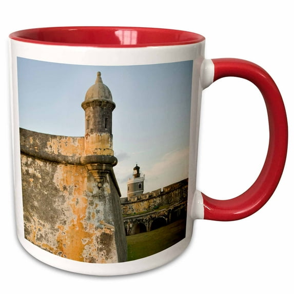 3drose, Puerto Rico, Walls and Turrets of El Morro Fort -au02 Jme0000 - John and Lisa Merrill, 11oz Two-tone Red Mug