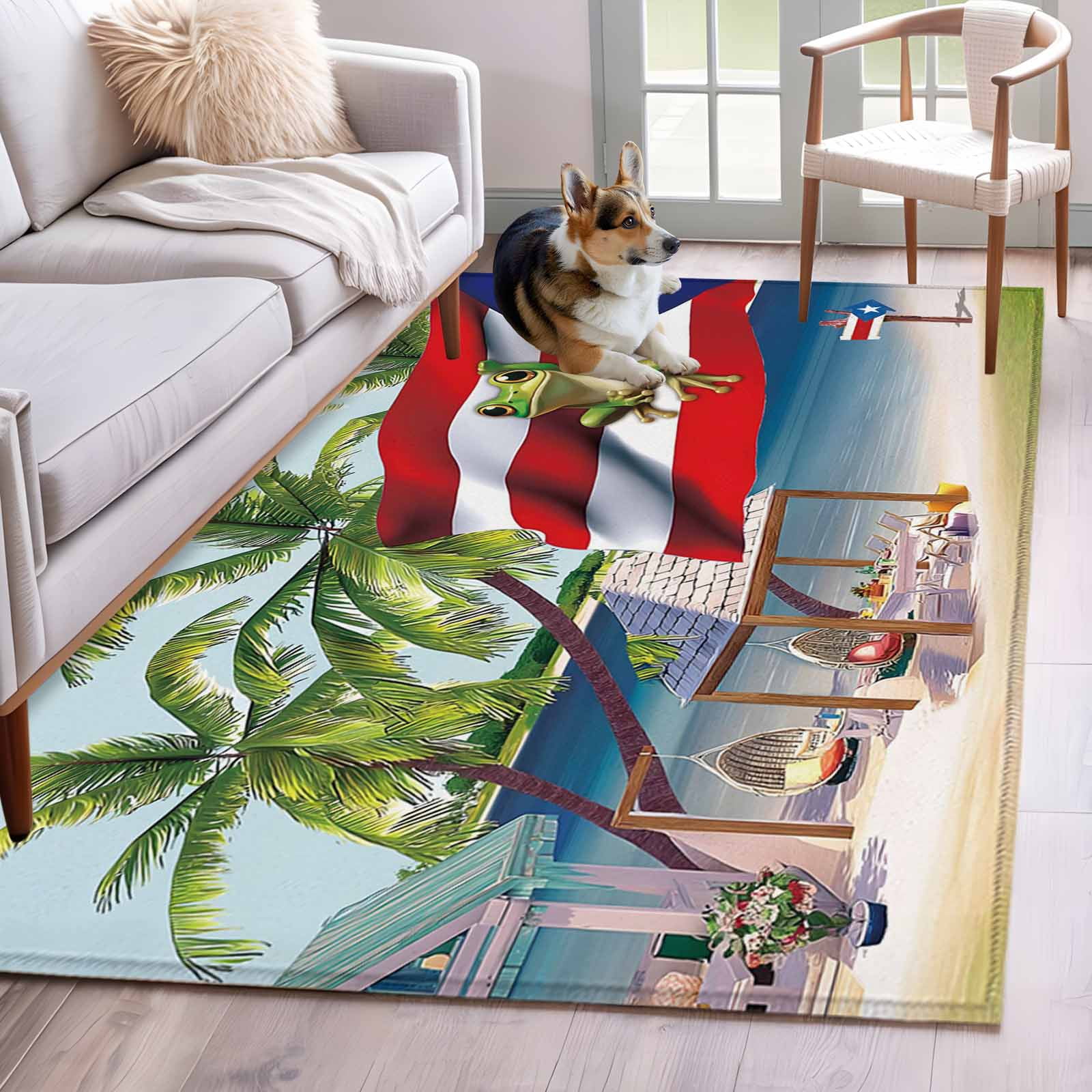 Puerto Rican Rug Designs Puerto Rico Washable Area Rug 2.7 x 5 ft Flag Frog Red White Stripes ...