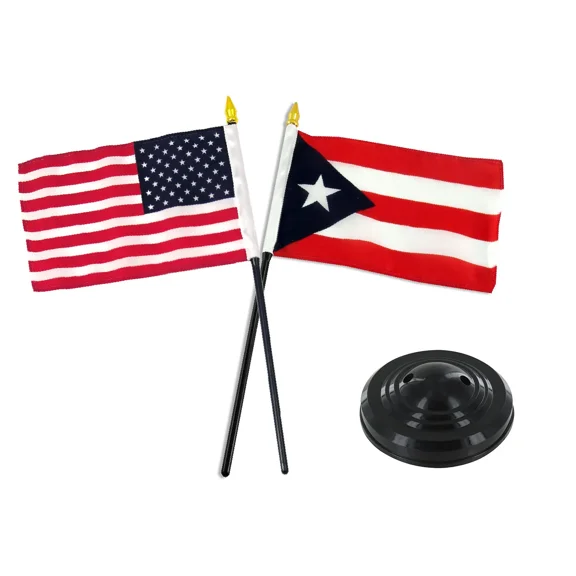 Puerto Rico w/ USA American Flag 4"x6" Desk Set Table Stick Black Base