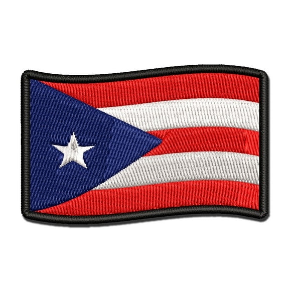 Puerto Rico with Waving Flag Cute Applique Multi-Color Embroidered Hook & Loop Patch - 2.5 Inch Small