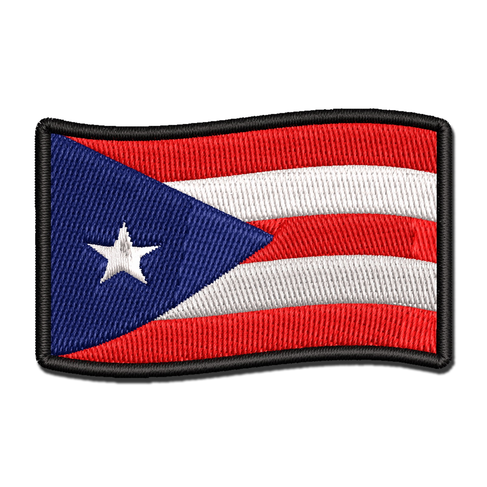 Puerto Rico with Waving Flag Cute Applique Multi-Color Embroidered Hook & Loop Patch - 3.5 Inch Large