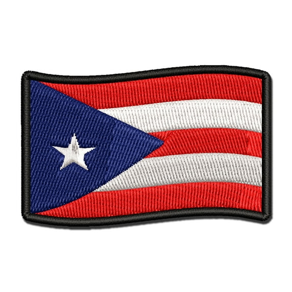 Puerto Rico with Waving Flag Cute Applique Multi-Color Embroidered Iron-On Patch - 3 Inch Medium