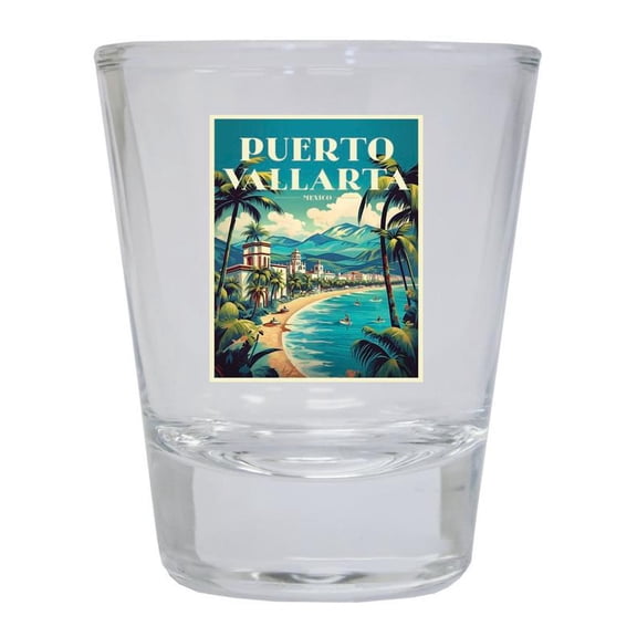 Puerto Vallarta Mexico Design C Souvenir 2 oz Round Shot Glass Clear