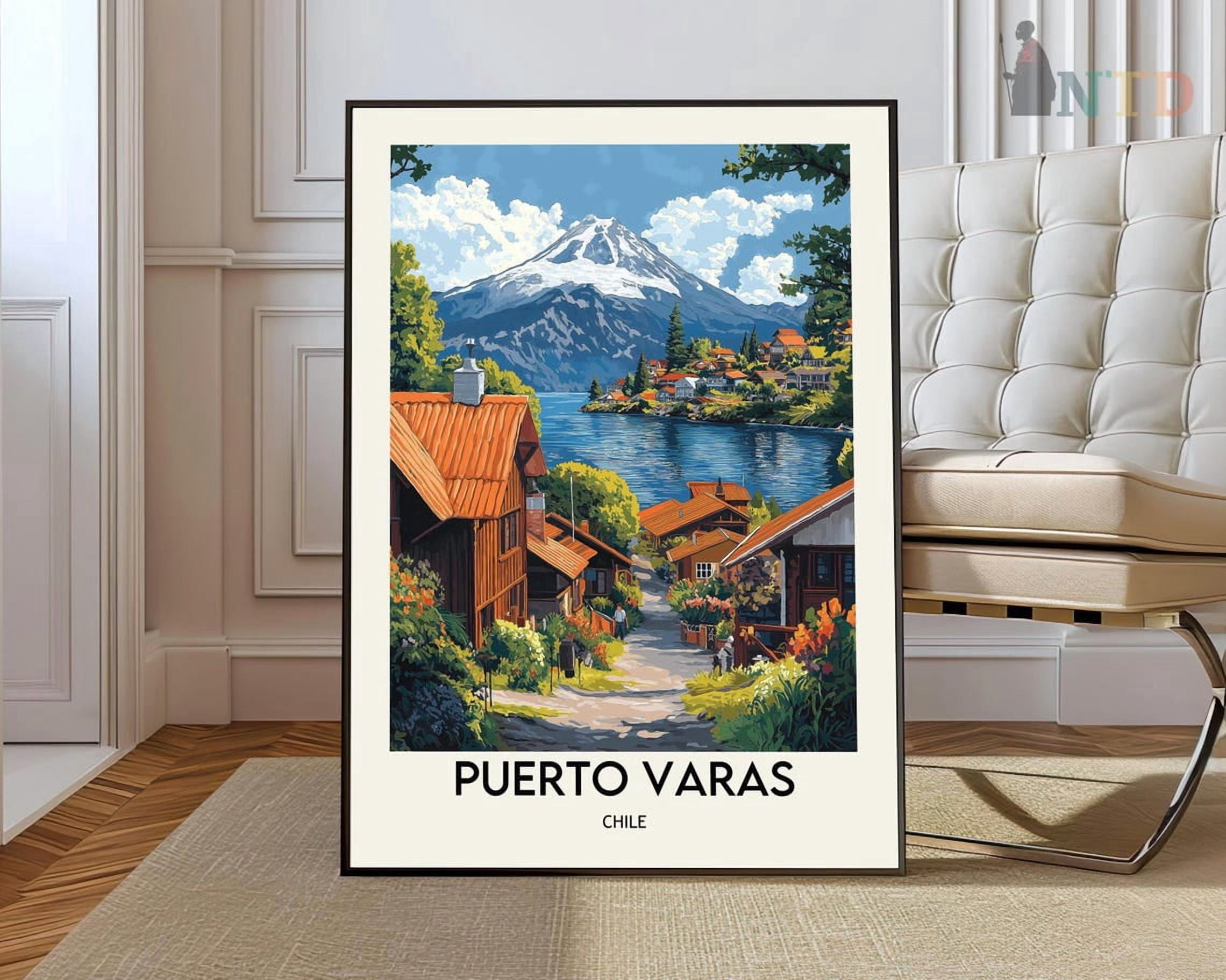 Andes Flashcard Puerto Varas Chile Wall Art Print, Andes Mountain City Travel Decor ...
