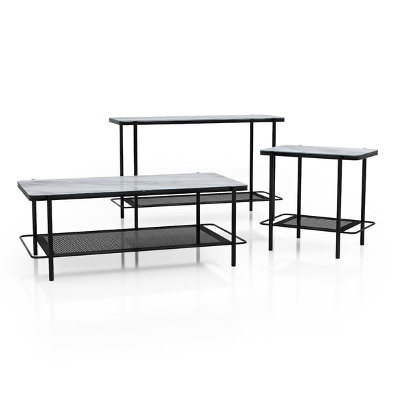 ENITIAL STAR Joaquin Metal 3-Piece Coffee Table Set in Black and White