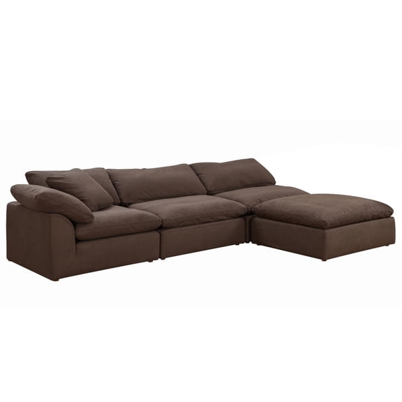 Puff 4 Pc Slipcovered Modular Sectional Sofa Performance Fabric Brown