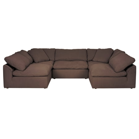 Puff 5 Pc Slipcovered Modular Sectional Sofa Performance Fabric Brown
