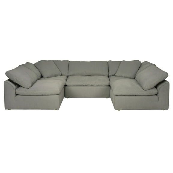 Sunset Trading Contemporary Puff Collection 5PC Slipcovered U-Shaped Sectional Sofa, Performance Fabric Washable Water-Resistant Stain-Proof, 132" Deep-Seating Down-Filled Modular Couch, Gray