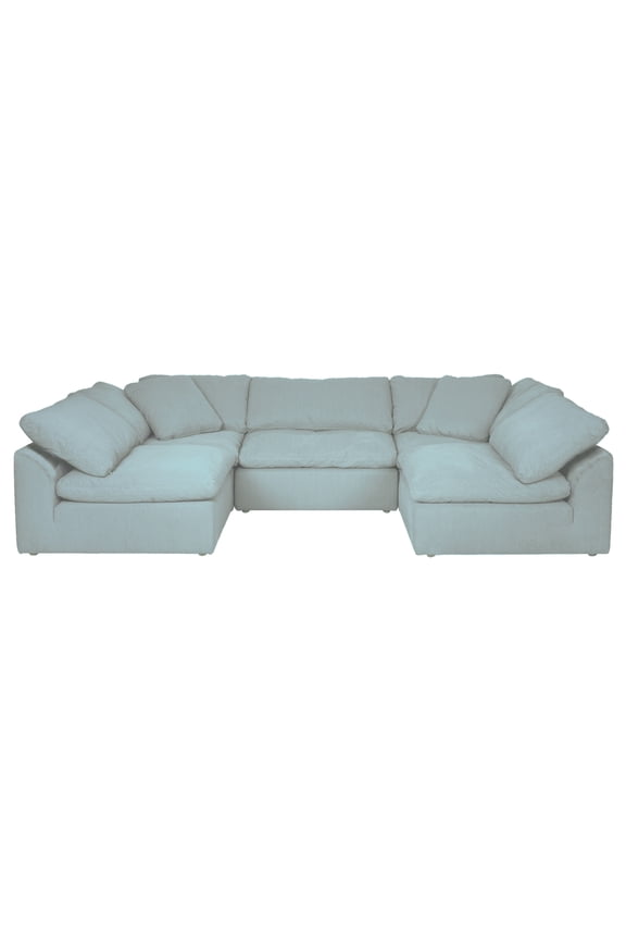 Contemporary Puff Collection 5PC Slipcovered U-Shaped Sectional Sofa, Performance Fabric Washable Water-Resistant Stain-Proof, 132" Deep-Seating Down-Filled Modular Couch, Ocean Blue