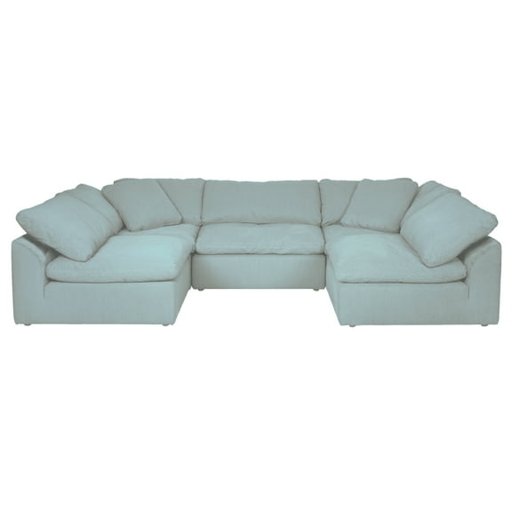 Sunset Trading Contemporary Puff Collection 5PC Slipcovered U-Shaped Sectional Sofa, Performance Fabric Washable Water-Resistant Stain-Proof, 132" Deep-Seating Down-Filled Modular Couch, Ocean Blue