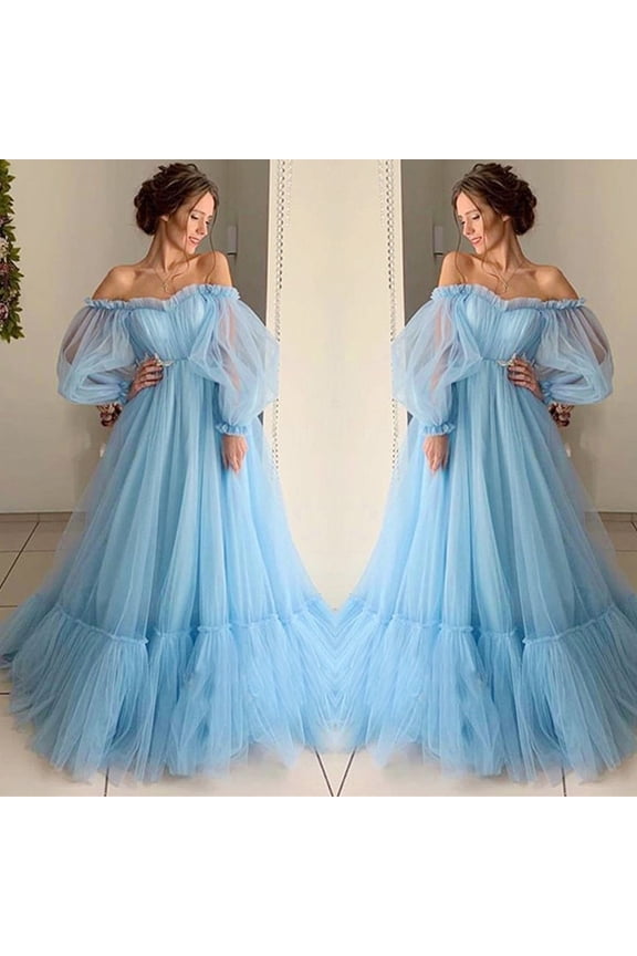 Puff Ball Gown Lace Wedding Dresses for Bride 2024 Off the Shoulder Long Sleeve A Line Princess Bridal Dress Pleated Flowy Wedding Maxi Dress