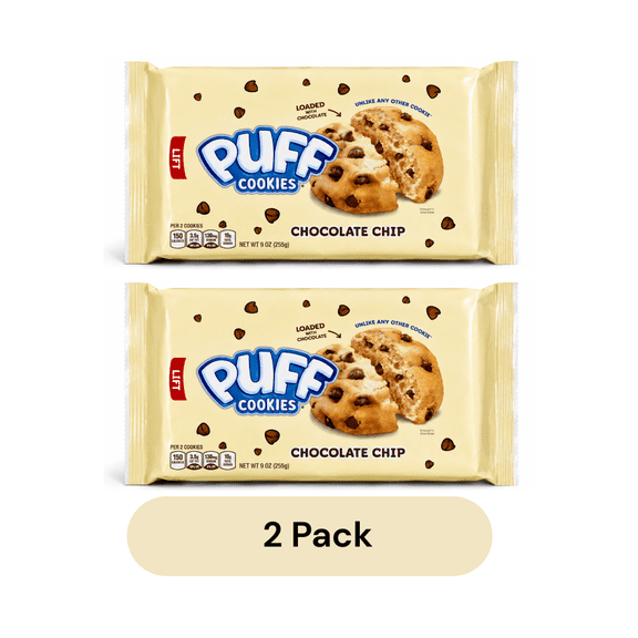Puff Chocolate Chip Cookies Soft Baked Chewy Cookies 9 oz Bags, 2 Pack, Ready to Eat