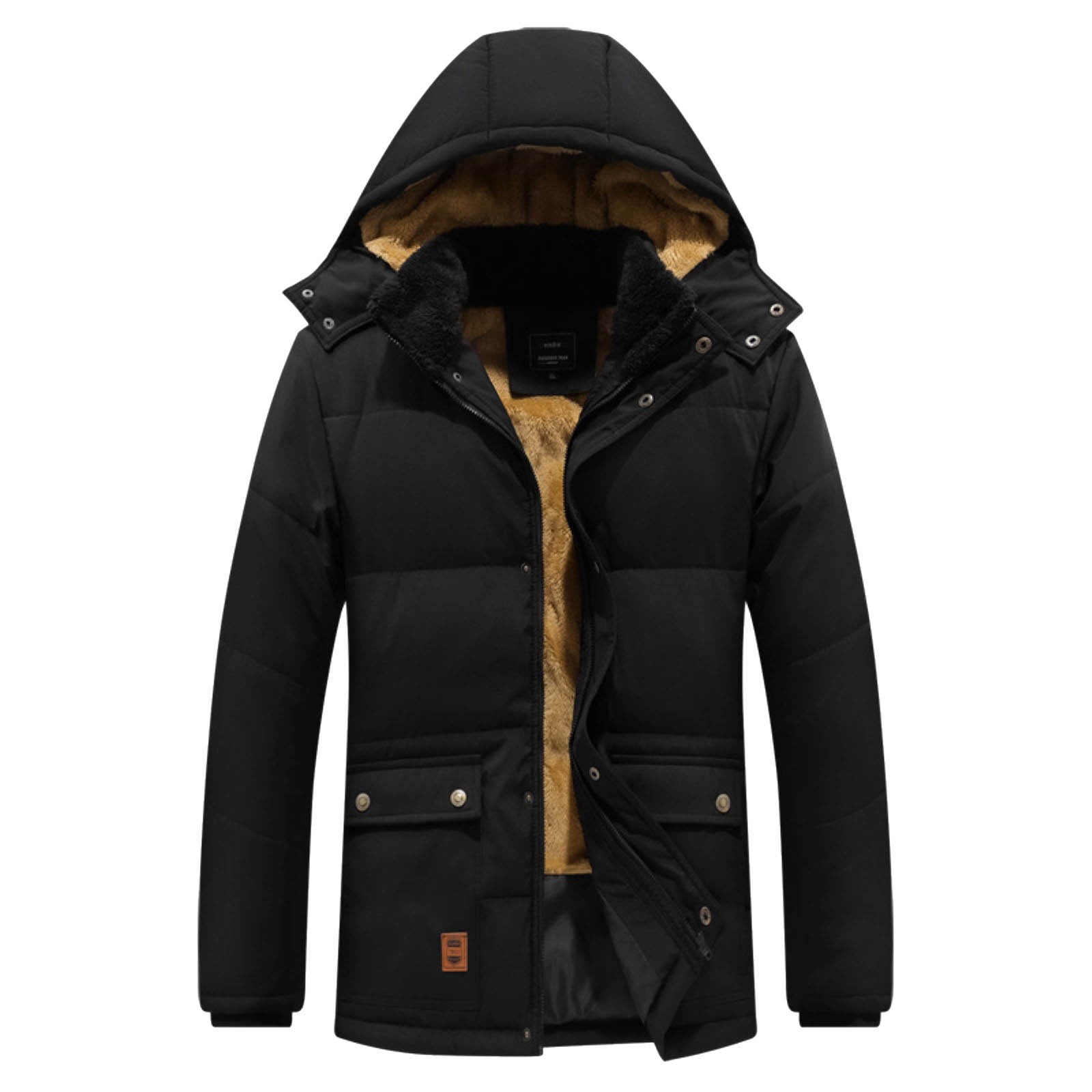 Puff Coats Male Winter Warm Plush Solid Pocket Coat Detachable Hooded Long  Sleeve Button Zipper Fly Jacket Coat Long Bench Winter Jackets for Men Mid 