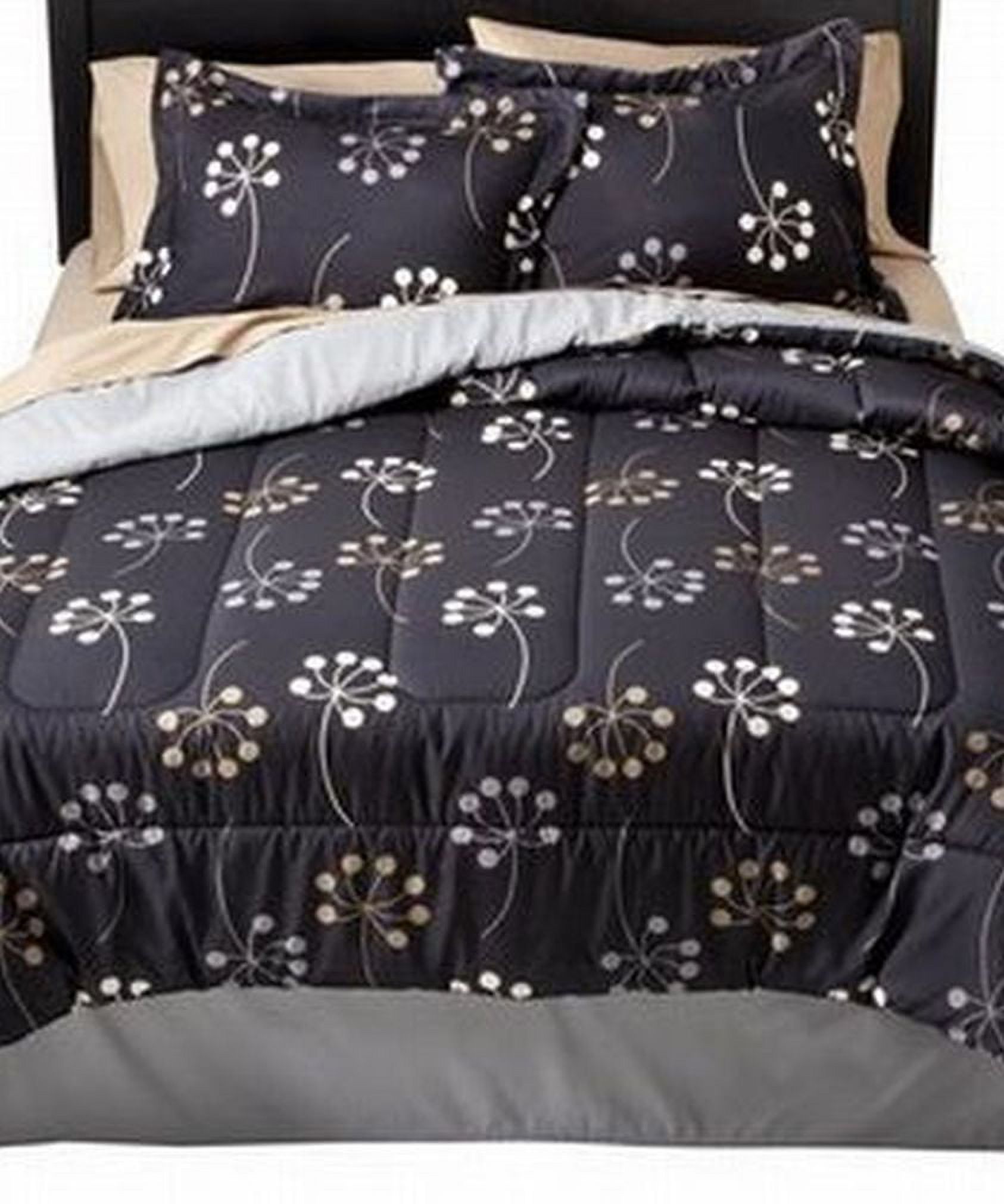 Puff Dot Full Bed in Bag Black Botanical Comforter Sheets Shams
