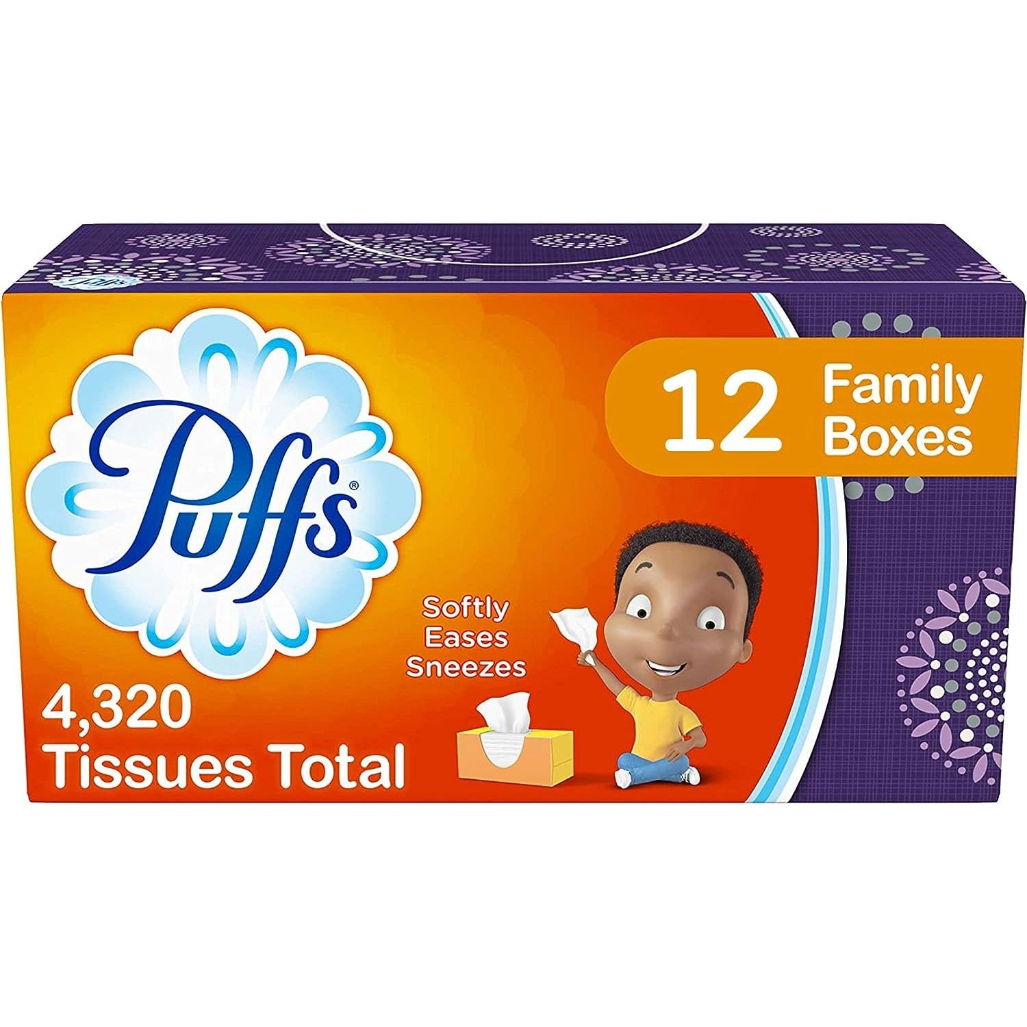 Puff Everyday Non Facial Tissues, 12 Family Boxes (180 Tissues Per Box