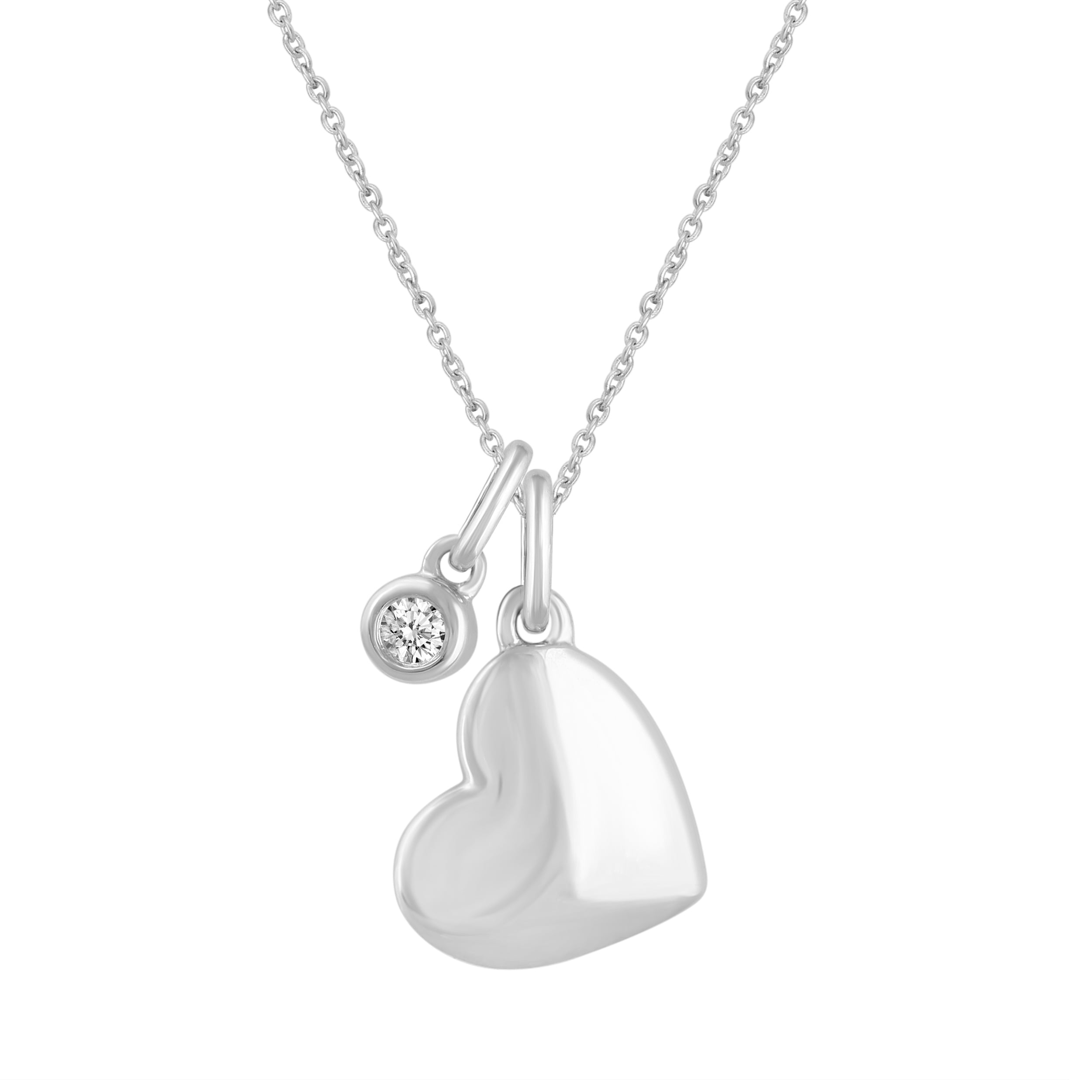 FIFTH AND FINE Puff Floating Heart Shape Pendant Necklace 1/20 ct tw Natural Real Diamond in 925 Sterling Silver for Women Girls Teen