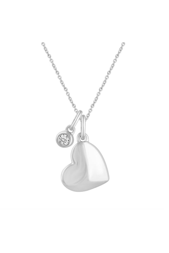 Puff Floating Heart Shape Pendant Necklace 1/20 ct tw Natural Real Diamond in 925 Sterling Silver for Women