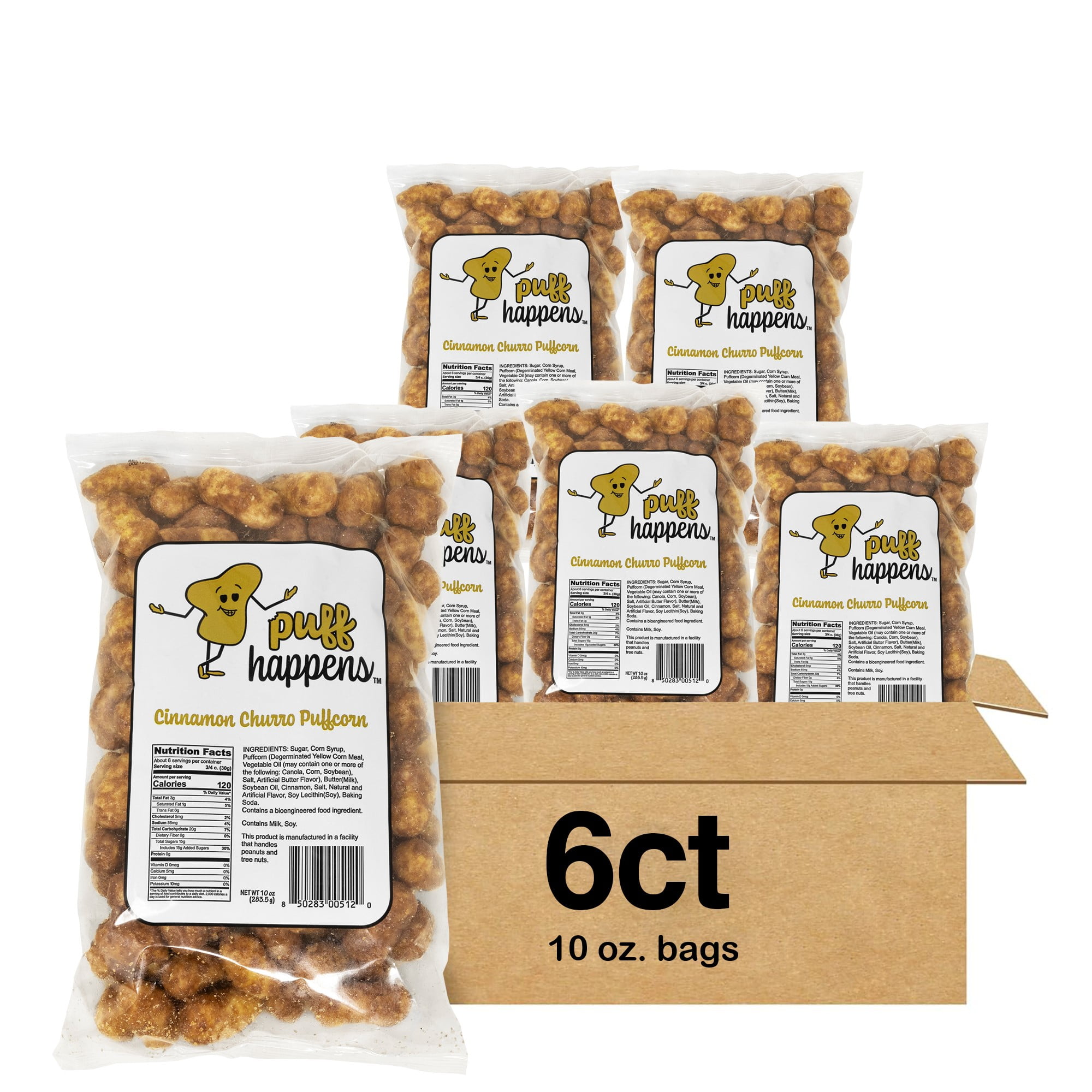 Puff Happens Gourmet Cinnamon Churro Puffcorn Snack, Gluten Free, 10oz