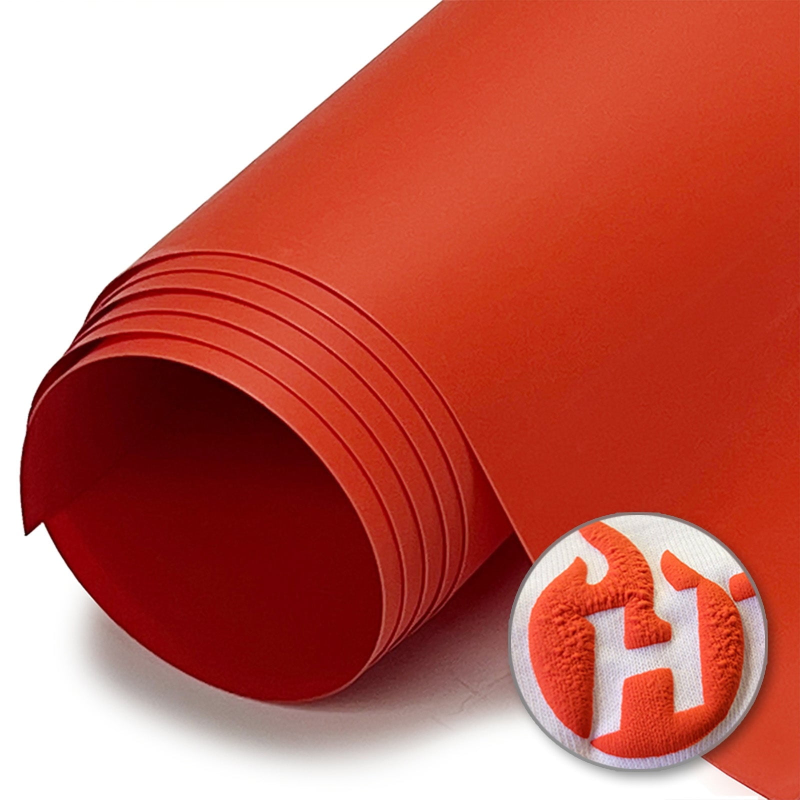 Puff Heat Transfer Vinyl (Blood Orange, 20" x 54 Yards) - 3D Puffy Heat Press Transfer Film, DIY Craft Iron on Vinyl for Shirts