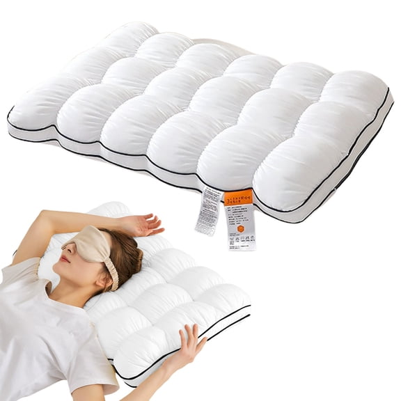 Puff Pillow Segmented Grid Fluffy Bed Pillow Puff Grid Sleep Pillow Segmented Lock Fill Support Pillow Neck Pressure Relief Bedroom Daily Sleep Support,White*M