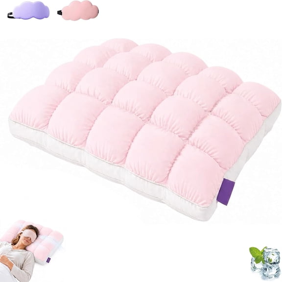 Puff Pillows for Sleeping,Fluffy Cloud Pillow with Ice-Silk Touch, Breathable Quilted Grid Design,for Side and Back Sleepers