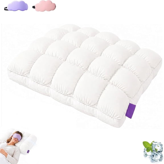 Puff Pillows for Sleeping,Fluffy Cloud Pillow with Ice-Silk Touch, Breathable Quilted Grid Design,for Side and Back Sleepers