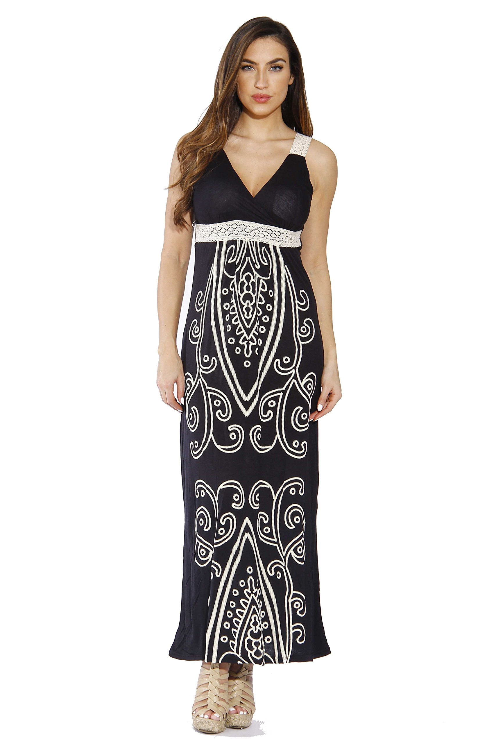 Puff Print Crochet Strap Maxi Dress - Walmart Business Supplies