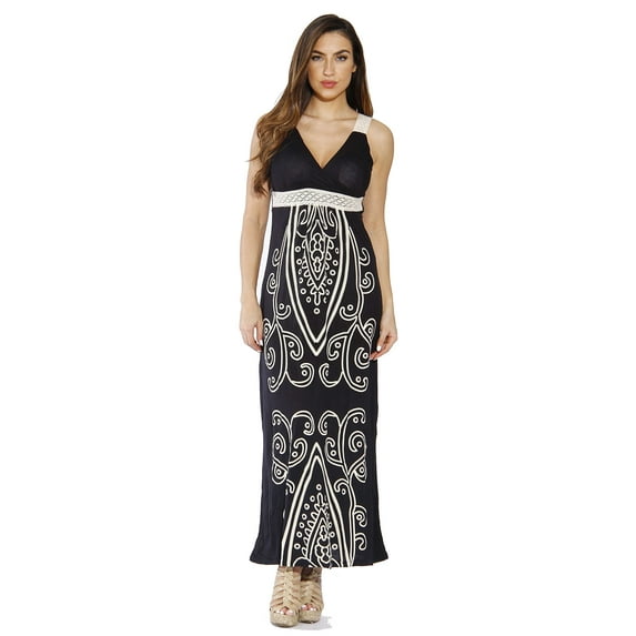 Puff Print Crochet Strap Maxi Dress