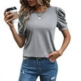 thumbnail image 1 of Puff Short Sleeve Sweater for Women Tops Spring Summer 2025 Business Casual Outfits Knit Crewneck Shirt Blouses Grey L, 1 of 4