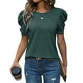 thumbnail image 1 of Puff Short Sleeve Sweater for Women Tops Spring Summer 2025 Business Casual Outfits Knit Crewneck Shirt Blouses Ink Green S, 1 of 4