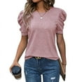 thumbnail image 1 of Puff Short Sleeve Sweater for Women Tops Spring Summer 2025 Business Casual Outfits Knit Crewneck Shirt Blouses Pink S, 1 of 4