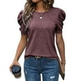 thumbnail image 1 of Puff Short Sleeve Sweater for Women Tops Spring Summer 2025 Outfits Knit Crewneck Shirt Blouses Claret M, 1 of 4