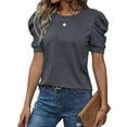 thumbnail image 1 of Puff Short Sleeve Sweater for Women Tops Spring Summer 2025 Outfits Knit Crewneck Shirt Blouses Dark Gray S, 1 of 4