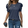 thumbnail image 1 of Puff Short Sleeve Sweater for Women Tops Spring Summer 2025 Outfits Knit Crewneck Shirt Blouses Navy Blue S, 1 of 4