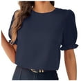 thumbnail image 1 of Puff Short Sleeve Tops for Women Summer Crew Neck Shirt Fashion Solid Color Loose Fit Casual Soft Shirts (Navy S), 1 of 4