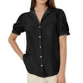 thumbnail image 1 of Puff Sleeve Button down Shirts for Women - Lapel Design, Casual & Work Blouses with Pockets | Yubnlvae (Black | 3XL), 1 of 5