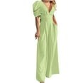thumbnail image 1 of Puff Sleeve Jumpsuits for Women Dressy Sexy Deep V Neck Wide Leg Romper One Piece Formal Business Party Long Pants, 1 of 5