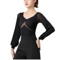 thumbnail image 1 of Puff Sleeve Lantern Sleeve Womens Quickstep Foxtrot Tango Lindy Hop Quickstep Dance Bodysuit Yoga Body Top, 1 of 1